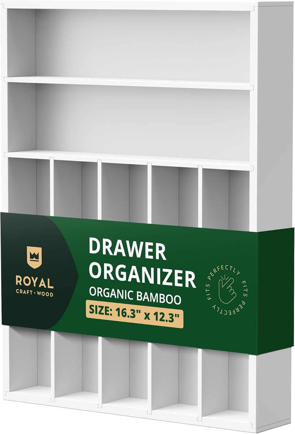 ROYAL CRAFT WOOD Luxury Bamboo Kitchen Drawer Organizer - Silverware Organizer - Utensil Holder and Cutlery Tray with Grooved Drawer Dividers for Flatware and Kitchen Utensils (9 Slot, Brown Bamboo)