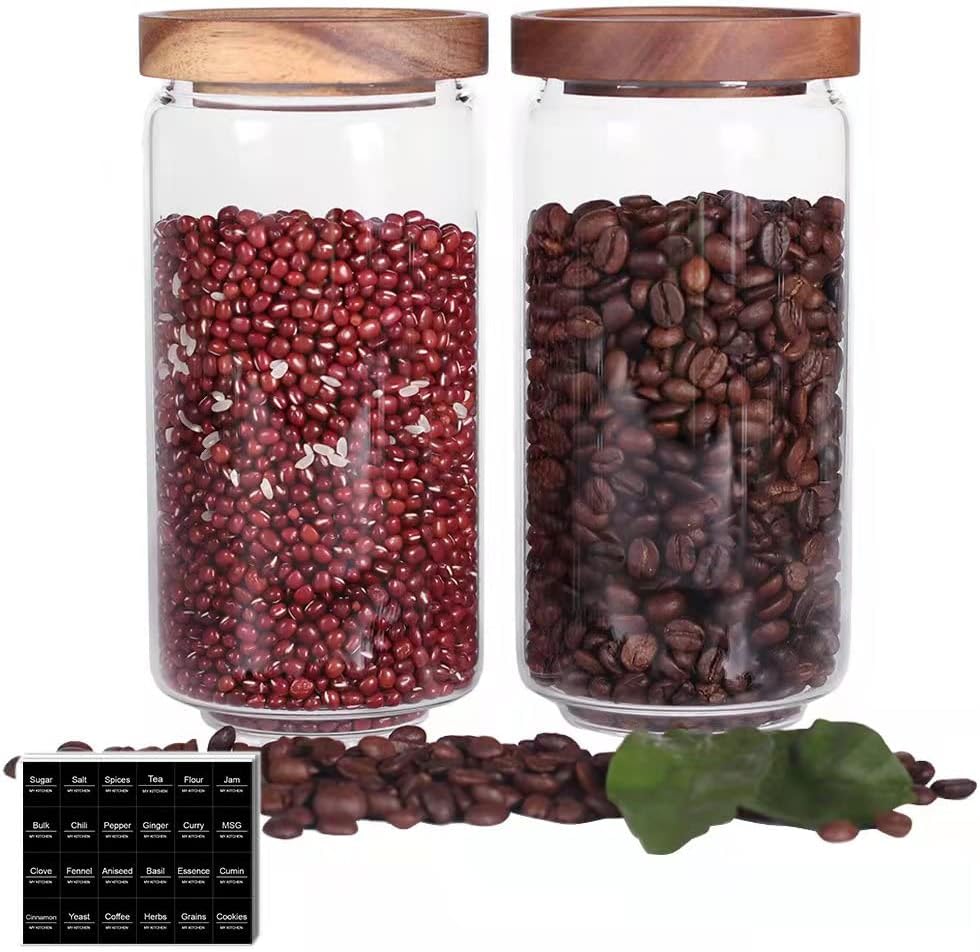 SAIOOL Stackable Kitchen Canisters Set of 8,High Borosilicate Glass Cylinder Airtight Food Storage, sort out the tea, flour, candies, grain easily and clearly