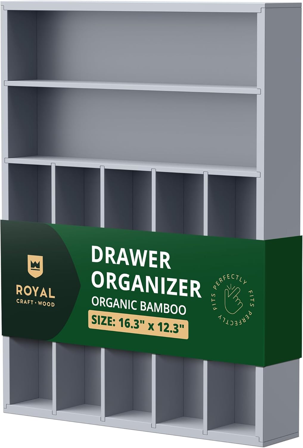 ROYAL CRAFT WOOD Luxury Bamboo Kitchen Drawer Organizer - Silverware Organizer - Utensil Holder and Cutlery Tray with Grooved Drawer Dividers for Flatware and Kitchen Utensils (9 Slot, Brown Bamboo)