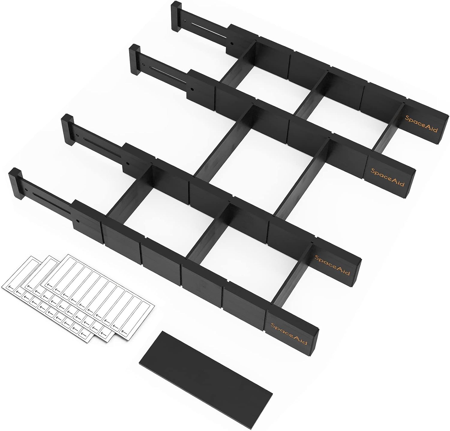 SpaceAid Bamboo Drawer Dividers with Inserts and Labels, Kitchen Adjustable Drawer Organizers, Expandable Organization for Home, Office, Dressers, 7 Dividers with 15 Inserts (17"-22" Natural)