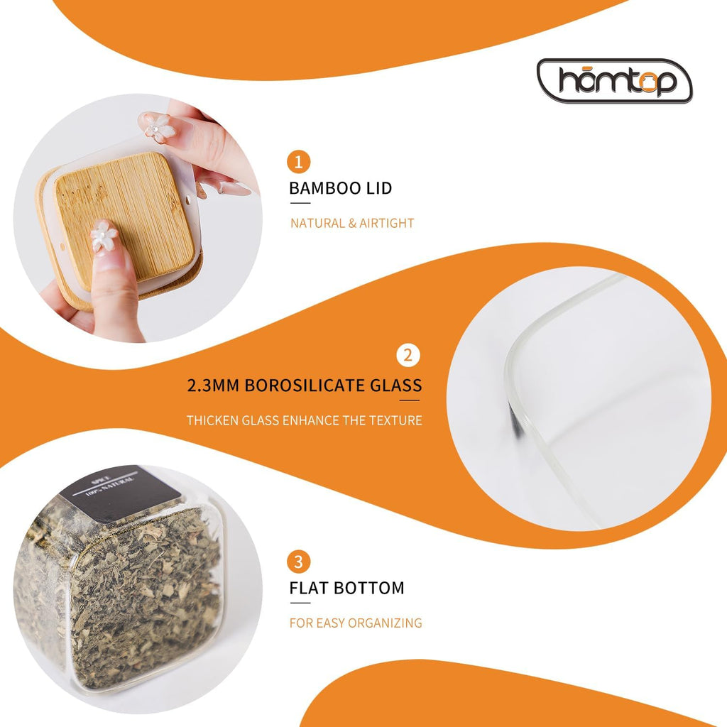 24Pcs 4oz Spice Jars with 275 Labels, Small Seasoning Glass Container Empty Organizer with Bamboo Lid Set for Pepper, Salt, Sugar