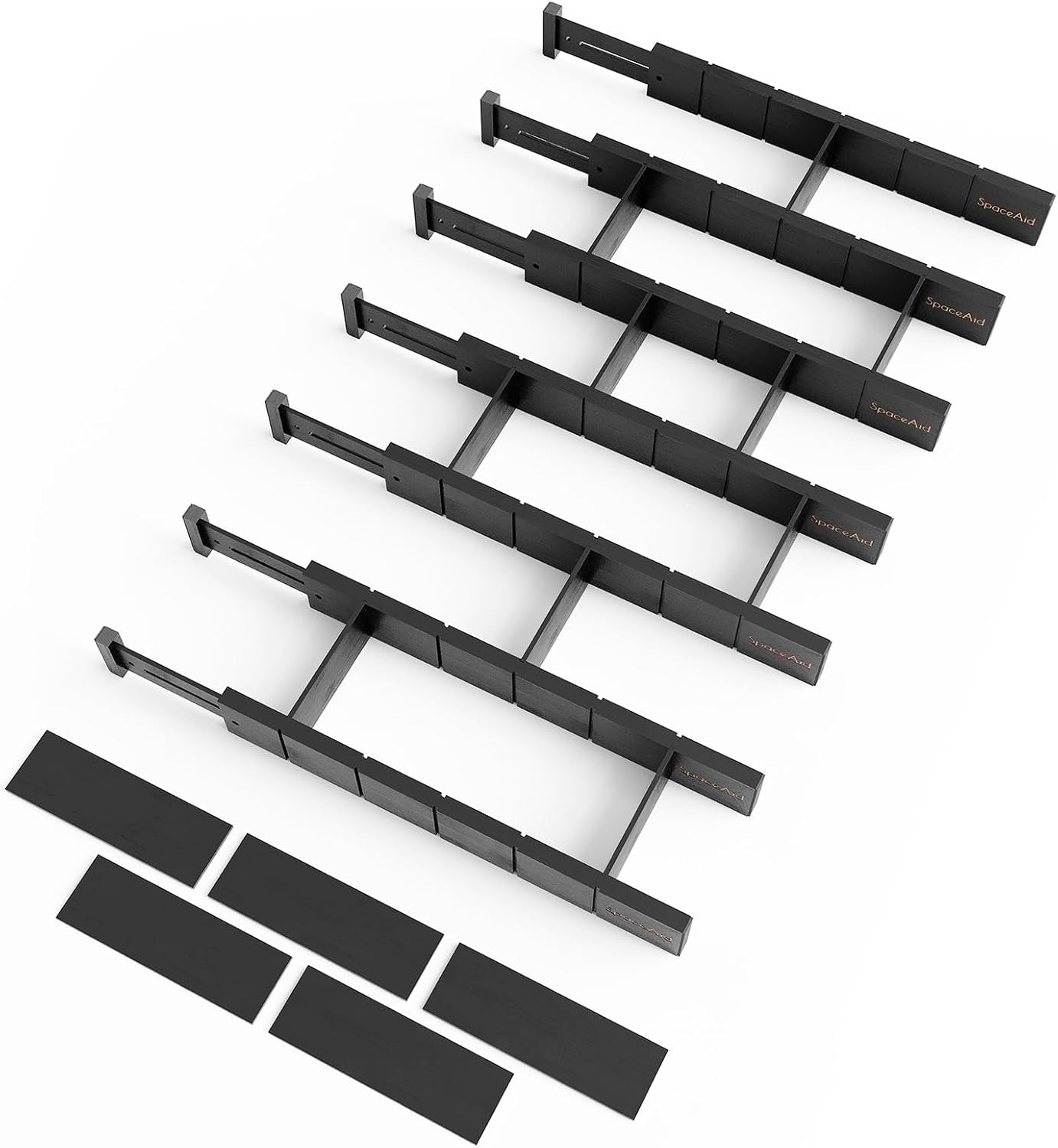 SpaceAid Bamboo Drawer Dividers with Inserts and Labels, Kitchen Adjustable Drawer Organizers, Expandable Organization for Home, Office, Dressers, 7 Dividers with 15 Inserts (17"-22" Natural)