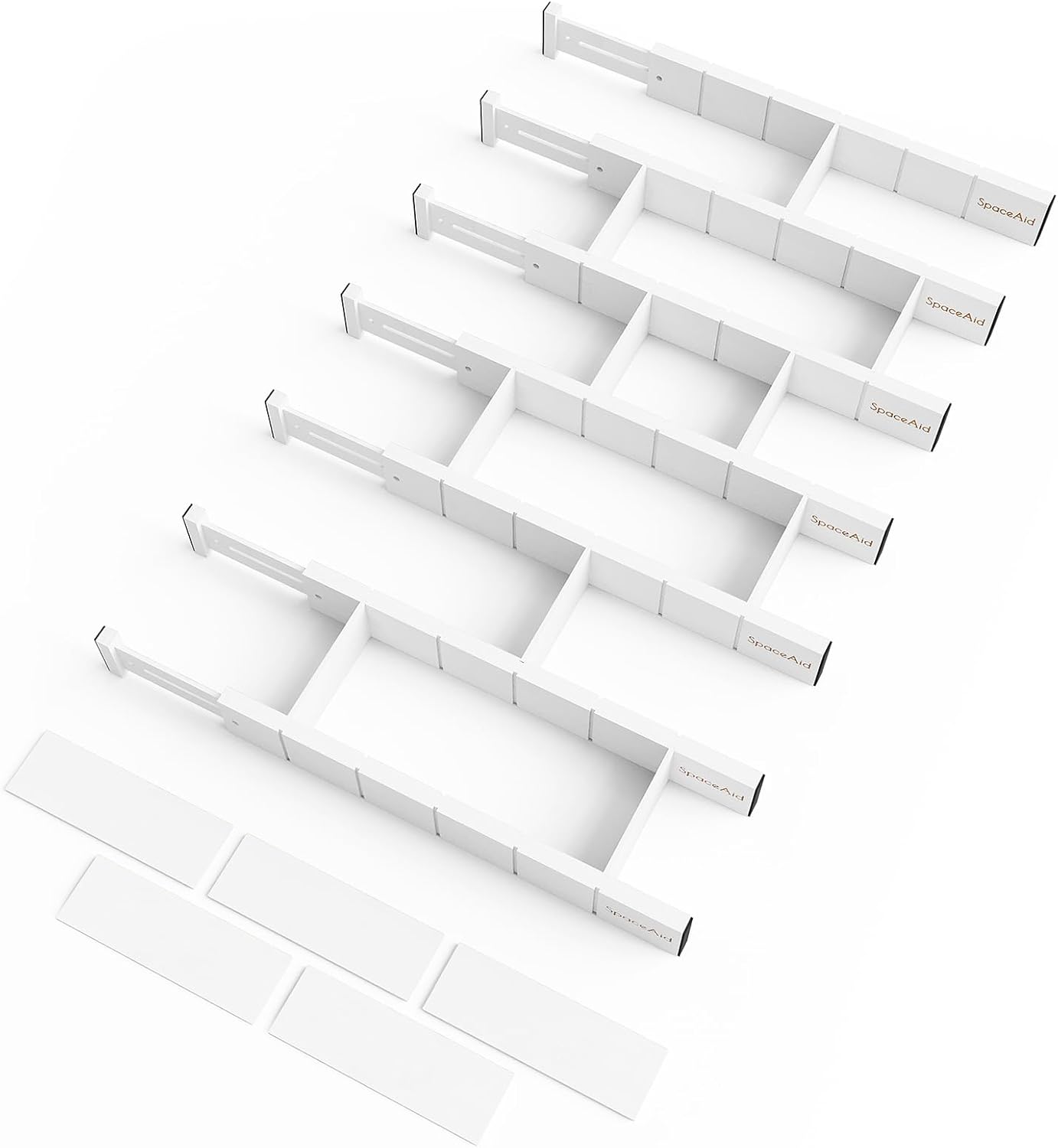 SpaceAid Bamboo Drawer Dividers with Inserts and Labels, Kitchen Adjustable Drawer Organizers, Expandable Organization for Home, Office, Dressers, 7 Dividers with 15 Inserts (17"-22" Natural)