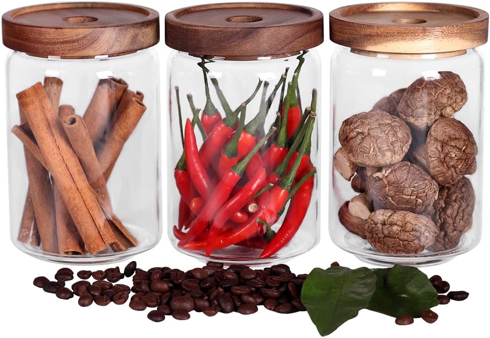 SAIOOL Stackable Kitchen Canisters Set of 8,High Borosilicate Glass Cylinder Airtight Food Storage, sort out the tea, flour, candies, grain easily and clearly