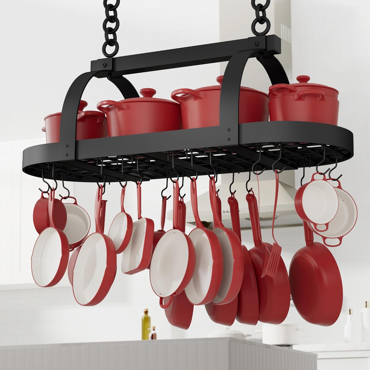 KES 34 Inch Oiled Bronze Hanging Pot Rack, Heavy Duty Oval Pot and Pan Hanging Rack Ceiling Mount, Pot Pan Hangers for Kitchen with 20 Hooks, (For 16" and 24" Joist Mount), KUR221S85-OB