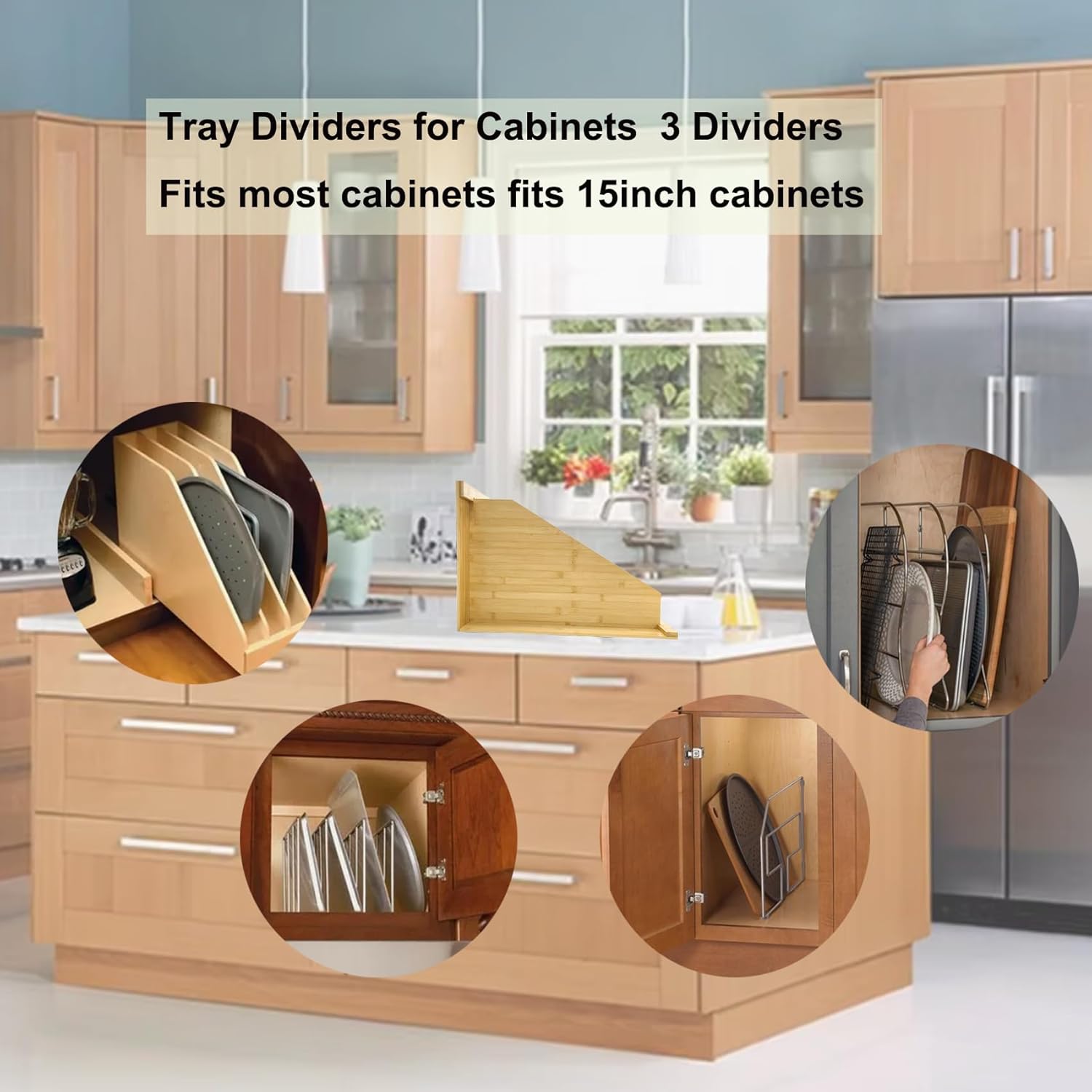 Wooden Cabinet Tray Dividers 4 Tier, 15.5" H x12" W x22.5" D, Cabinet Tray Dividers, For Cookie Sheets, Baking trays, Racks Lids, Pans, Flat Items, Perfect for Organizing Cabinets, 5 Years Warranty
