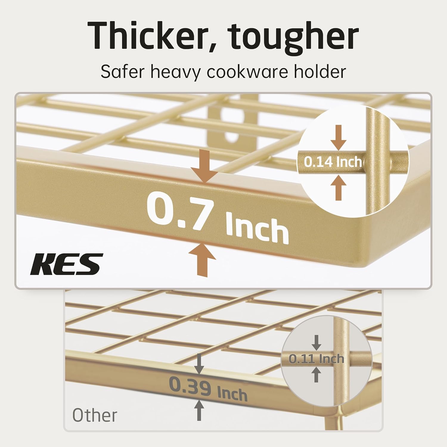 KES 30-Inch Gold Pot Rack Wall Mounted, 2-Tier Hanging Pot and Pan Organizer with 12 Sturdy Hooks, Elegant Modern Kitchen Wall Hanger Shelves, KUR215S75B-GD