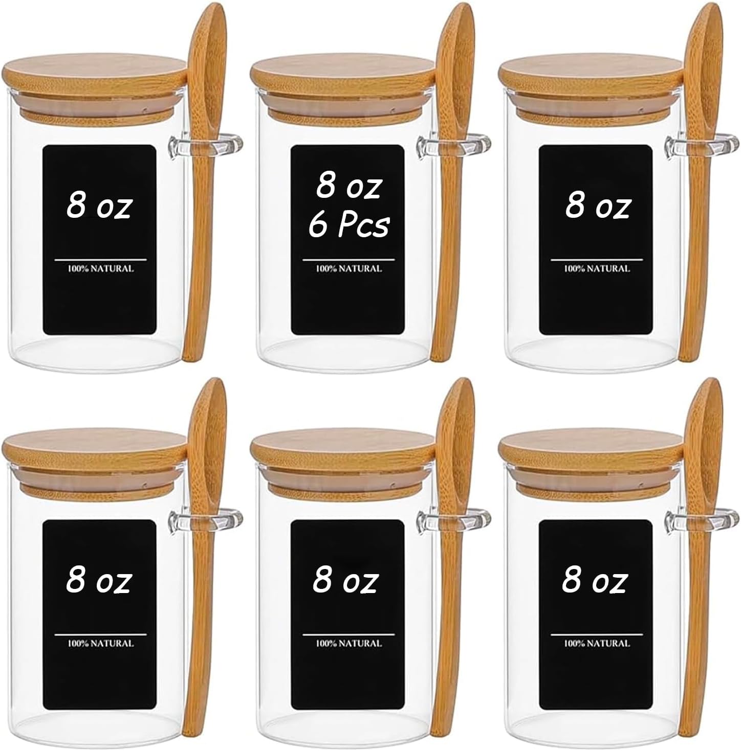 ComSaf 12Pcs Glass Spice Jars with Bamboo Lid, 10oz Airtight Square Containers with 275 Black Lables, Empty Seasoning Jars for Spice Salt Sugar