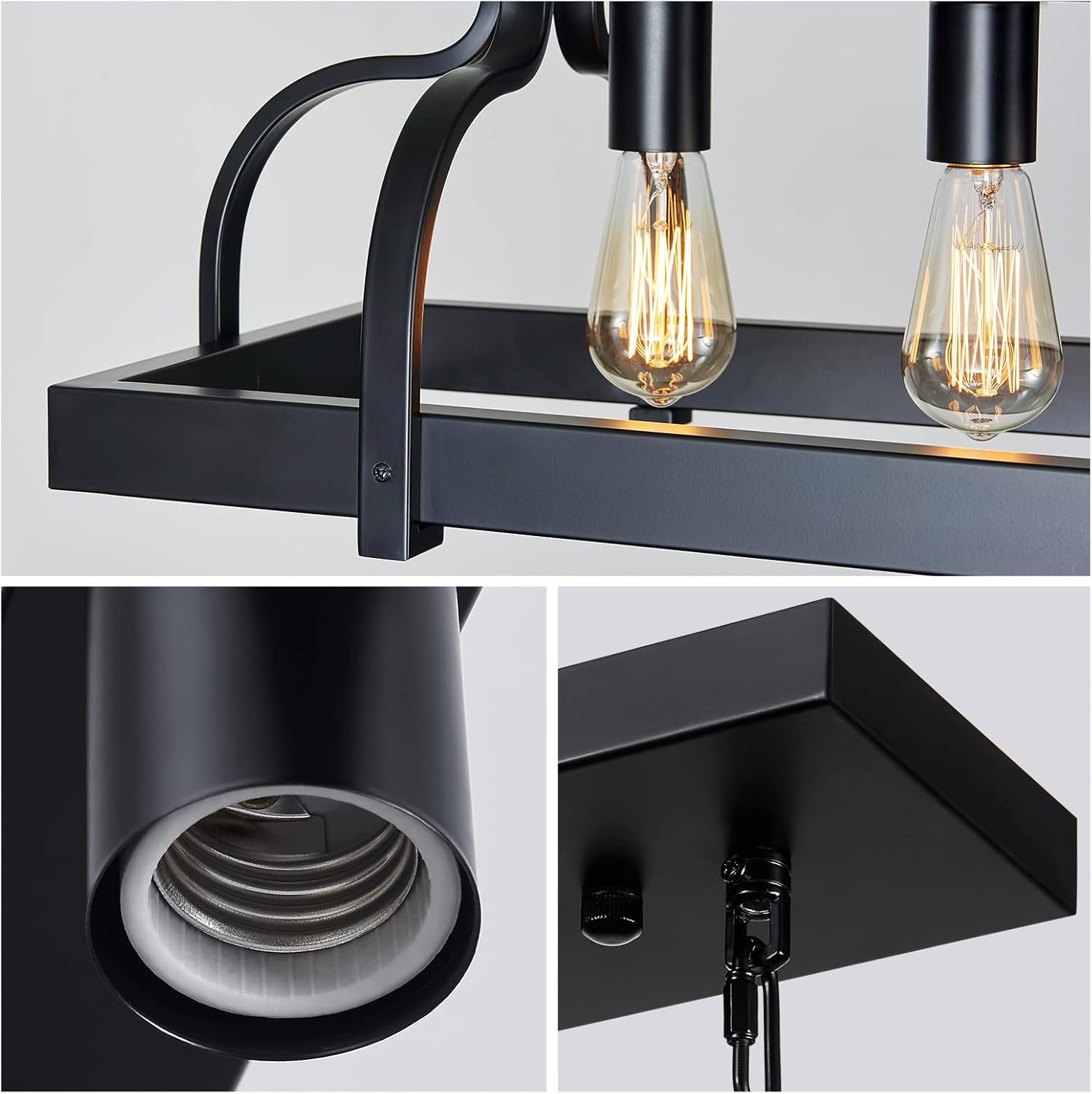 WUZUPS 6-Light Metal Pot Hanging Rack Chandelier Linear Pendant Ceiling Lighting Rustic Farmhouse Fixture Kitchen Island Dining Room, H 9.8" L 40.6" W11.8, E26 Base, Black