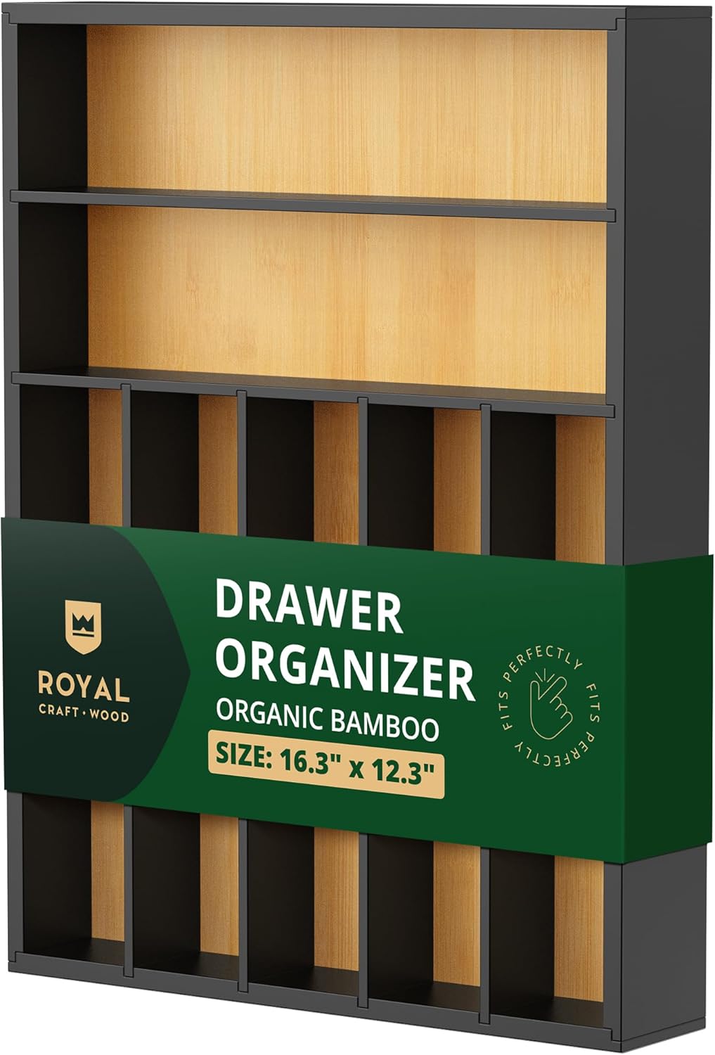ROYAL CRAFT WOOD Luxury Bamboo Kitchen Drawer Organizer - Silverware Organizer - Utensil Holder and Cutlery Tray with Grooved Drawer Dividers for Flatware and Kitchen Utensils (9 Slot, Brown Bamboo)