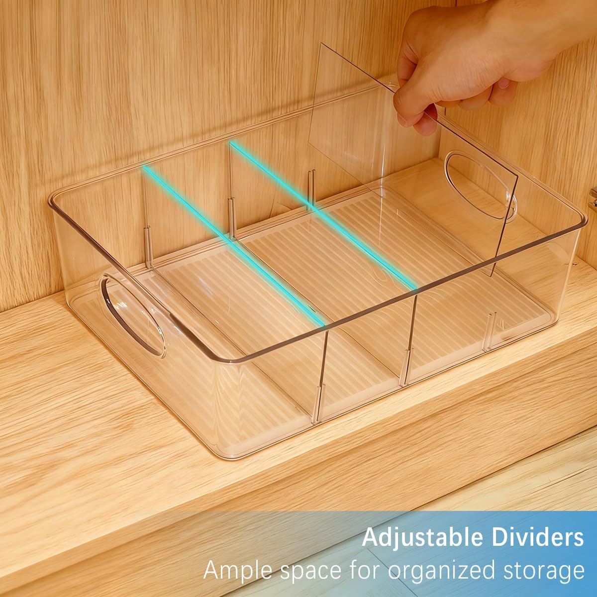 2 Pack Lid Organizer for Kitchen Cabinet Food Storage Container Lids, Clear Plastic Adjustable Dividers, Lid Organizers Inside Cabinet for Kitchen Organizers and Storage