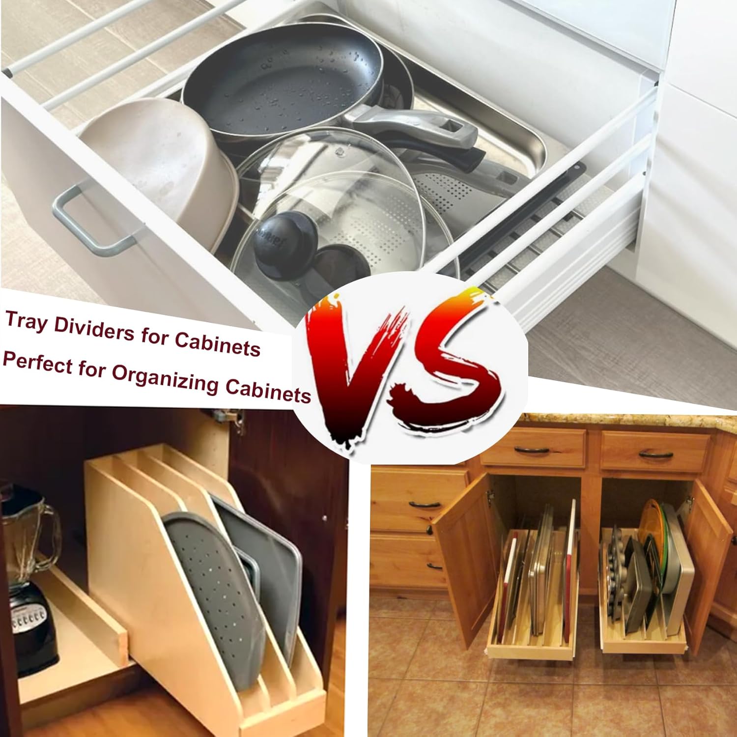 Wooden Cabinet Tray Dividers 4 Tier, 15.5" H x12" W x22.5" D, Cabinet Tray Dividers, For Cookie Sheets, Baking trays, Racks Lids, Pans, Flat Items, Perfect for Organizing Cabinets, 5 Years Warranty