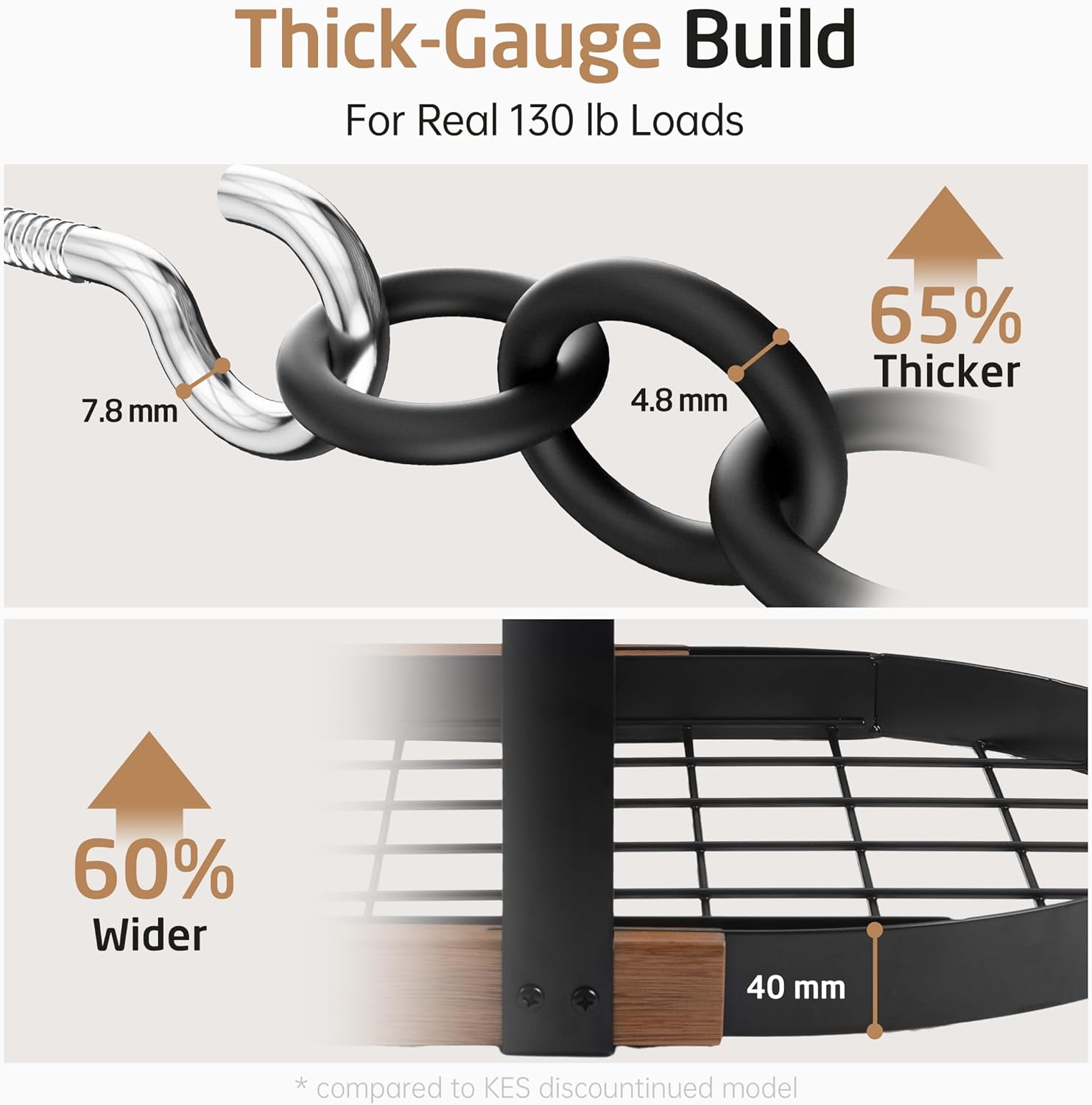 KES Natural Solid Wood 39 Inch Large Hanging Pot Rack, 130 LBS Capacity Heavy Duty Oval Pot and Pan Hanging Rack Ceiling Mount, Pot Pan Hangers Organizer for Kitchen, 20 Hooks (For 16" and 24" Joist)