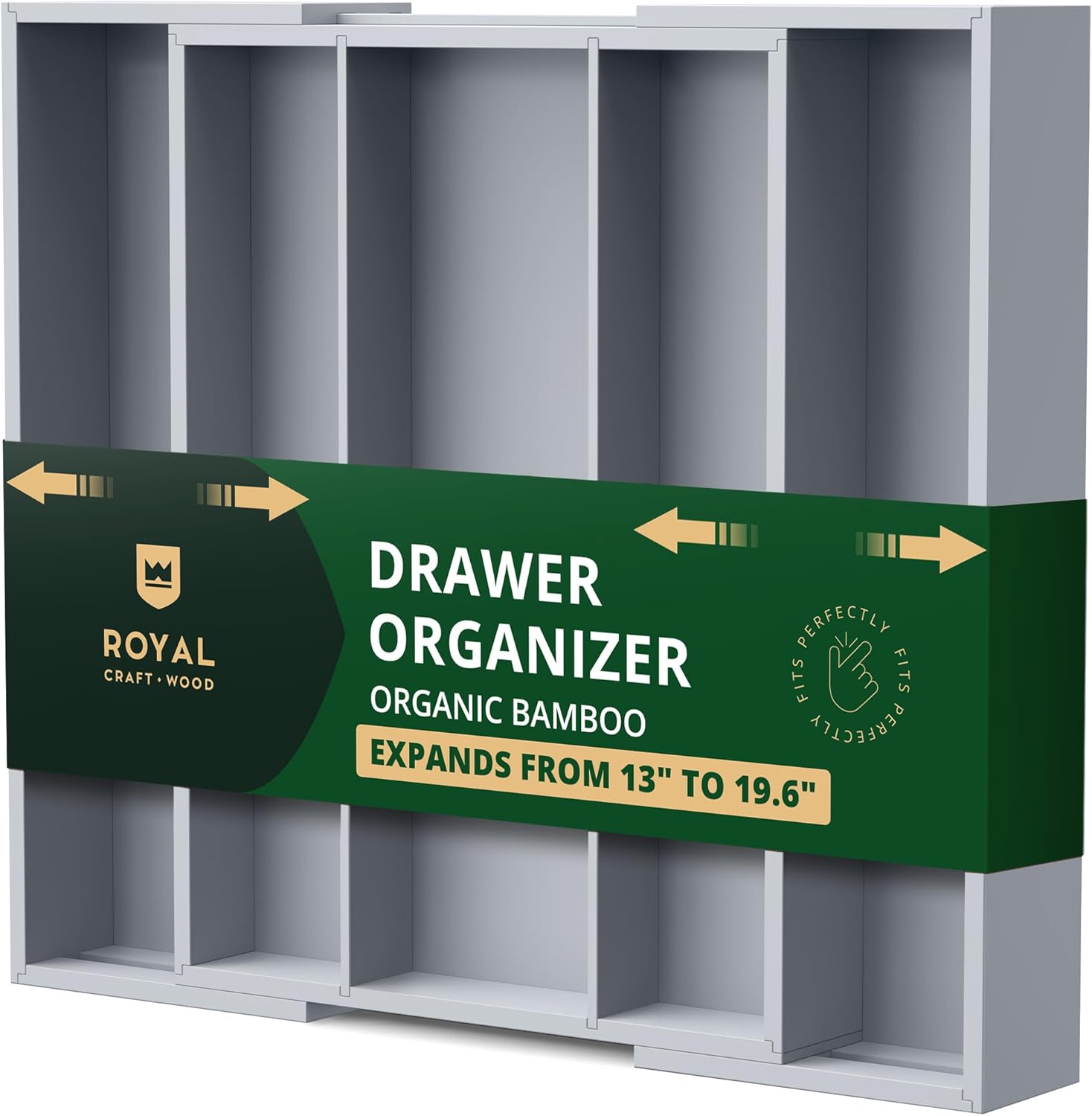 ROYAL CRAFT WOOD Luxury Bamboo Kitchen Drawer Organizer - Silverware Organizer - Utensil Holder and Cutlery Tray with Grooved Drawer Dividers for Flatware and Kitchen Utensils (9 Slot, Brown Bamboo)