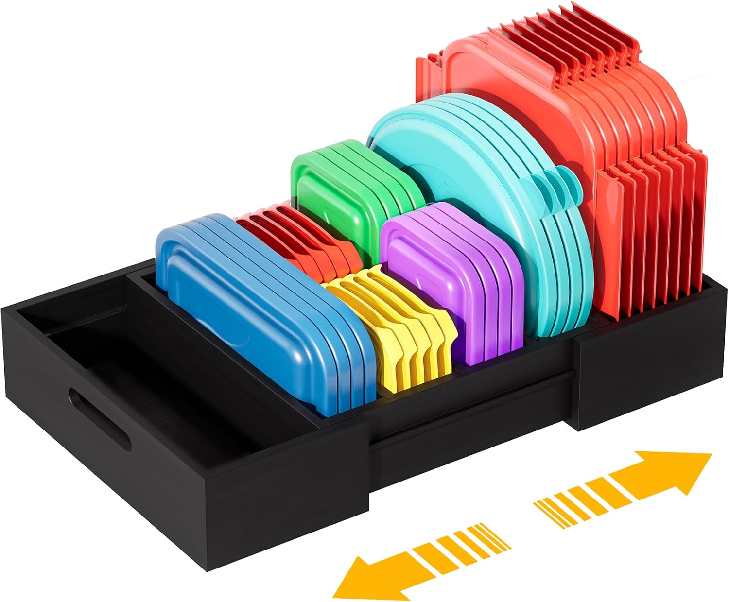 Expandable Bamboo Lid Organizers Inside Cabinet, Kitchen Cabinet Organizers with 3 Adjustable Dividers, Storage Plastic Lids, Food Container Lid Holder Organizer for Drawer Pantry, Nature