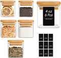 ComSaf 16Pcs Glass Spice Jars with Bamboo Lid, 6oz Airtight Square Containers with 275 Black Lables, Empty Seasoning Jars for Salt Sugar