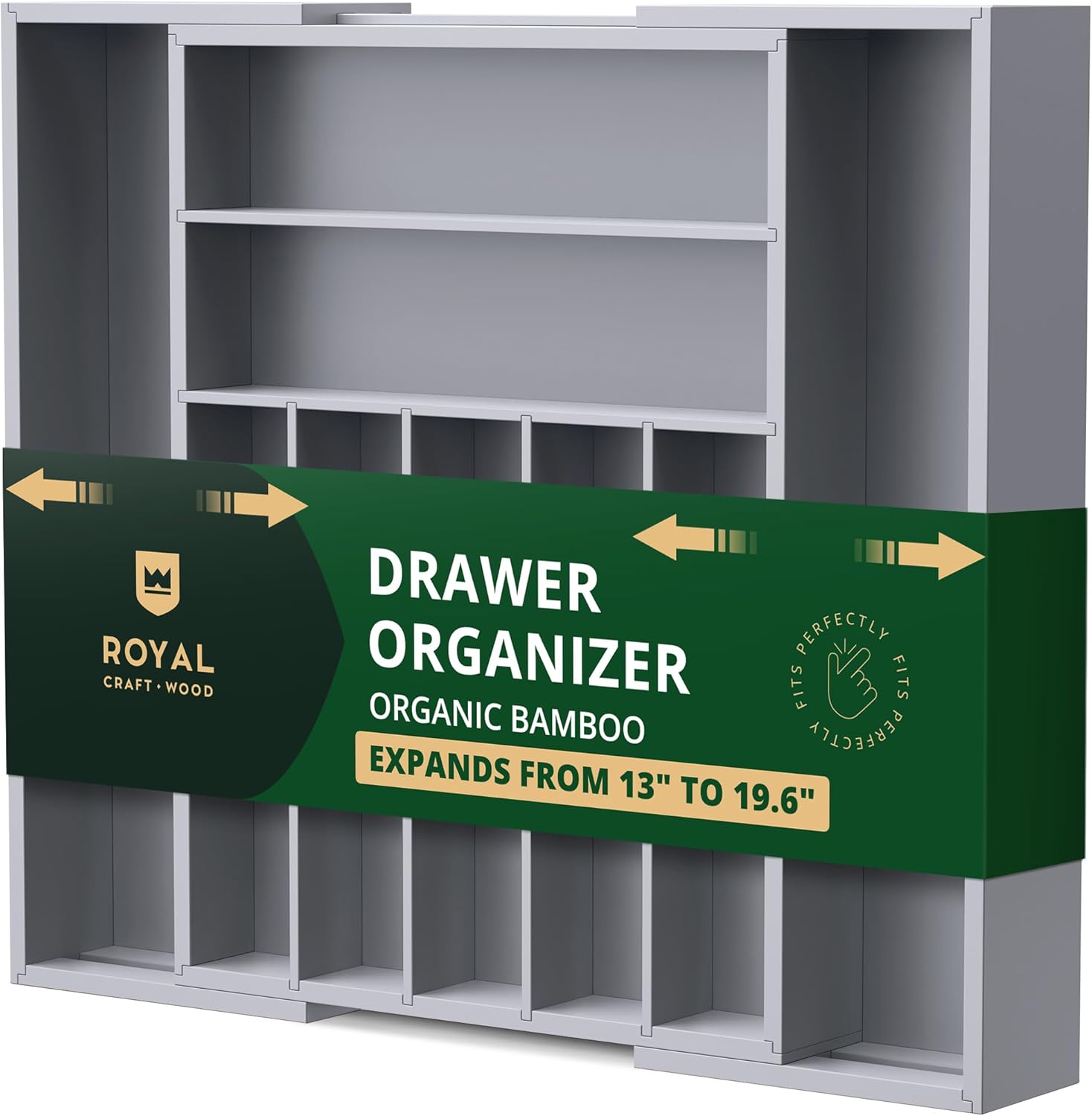 ROYAL CRAFT WOOD Luxury Bamboo Kitchen Drawer Organizer - Silverware Organizer - Utensil Holder and Cutlery Tray with Grooved Drawer Dividers for Flatware and Kitchen Utensils (9 Slot, Brown Bamboo)