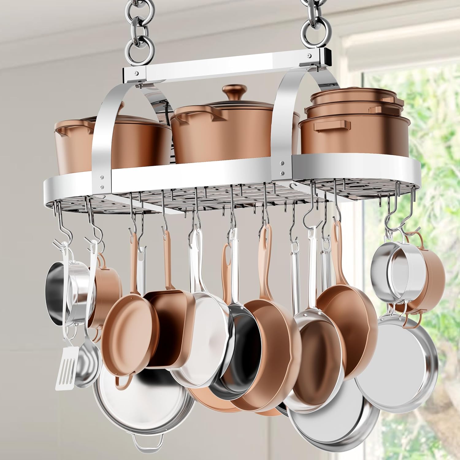 KES 34 Inch Oiled Bronze Hanging Pot Rack, Heavy Duty Oval Pot and Pan Hanging Rack Ceiling Mount, Pot Pan Hangers for Kitchen with 20 Hooks, (For 16" and 24" Joist Mount), KUR221S85-OB