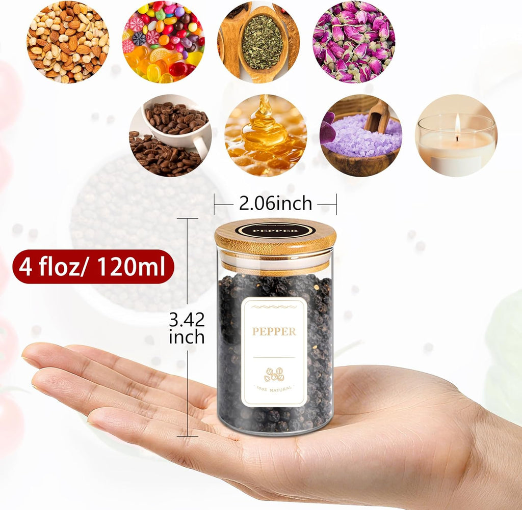 Spice Jars with Labels, 35 Pcs 4 oz Glass Spice Jars with Bamboo Lids, Minimalist Stackable Airtight Spice Containers with 426 labels for Home Kitchen, Pantry, Spice Cabinet, Drawer, Rack