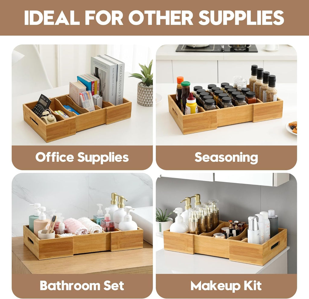 Expandable Food Container Lid Organizers Inside Cabinet, Bamboo Lids Organizer with 3 Adjustable Dividers Groove Design, Food Storage Plastic Lid Holder for Kitchen Storage, Organization