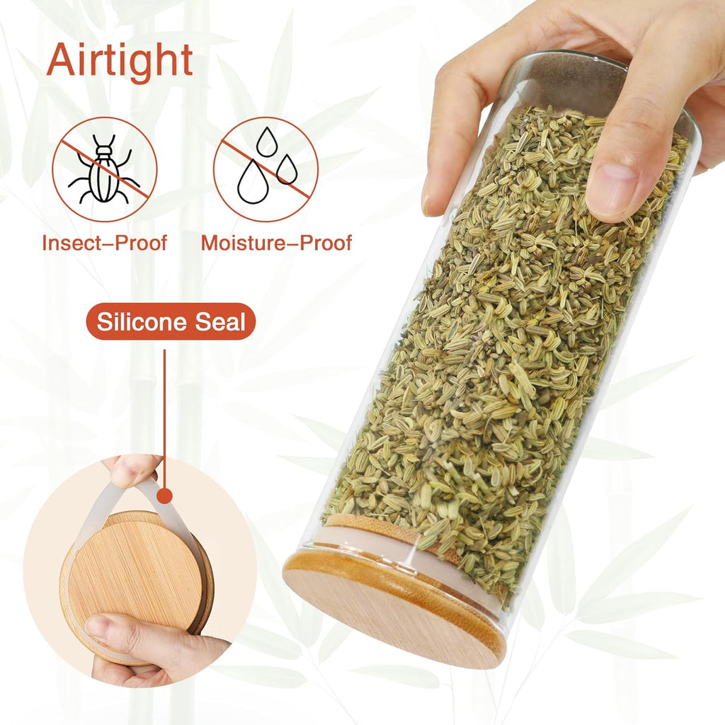 16 oz 20 pcs Glass Jars with Bamboo Lids, Stackable Clear Food Storage Jars, Airtight Kichen Glass Pantry Storage Containers with Lids for Rice, Candy, Sugar, Flour, Nuts, Cookie, Spice