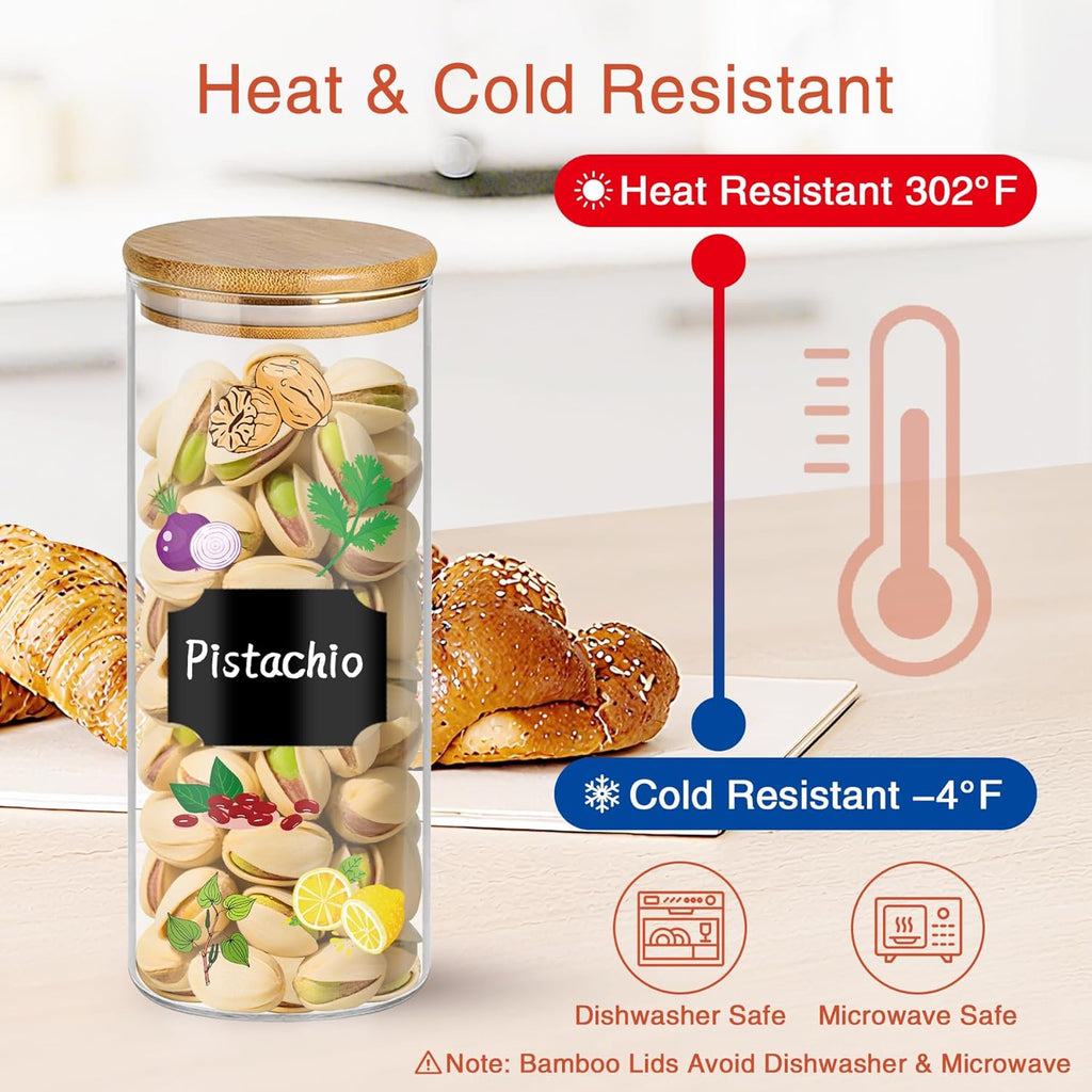 16 oz 20 pcs Glass Jars with Bamboo Lids, Stackable Clear Food Storage Jars, Airtight Kichen Glass Pantry Storage Containers with Lids for Rice, Candy, Sugar, Flour, Nuts, Cookie, Spice