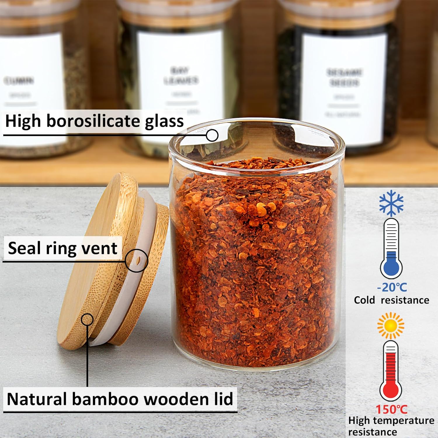 4OZ Glass Spice Jars with Bamboo Lids and 315 Labels, 32 Pcs Clear Food Storage Containers for Kitchen Sugar Salt Coffee Tea Beans