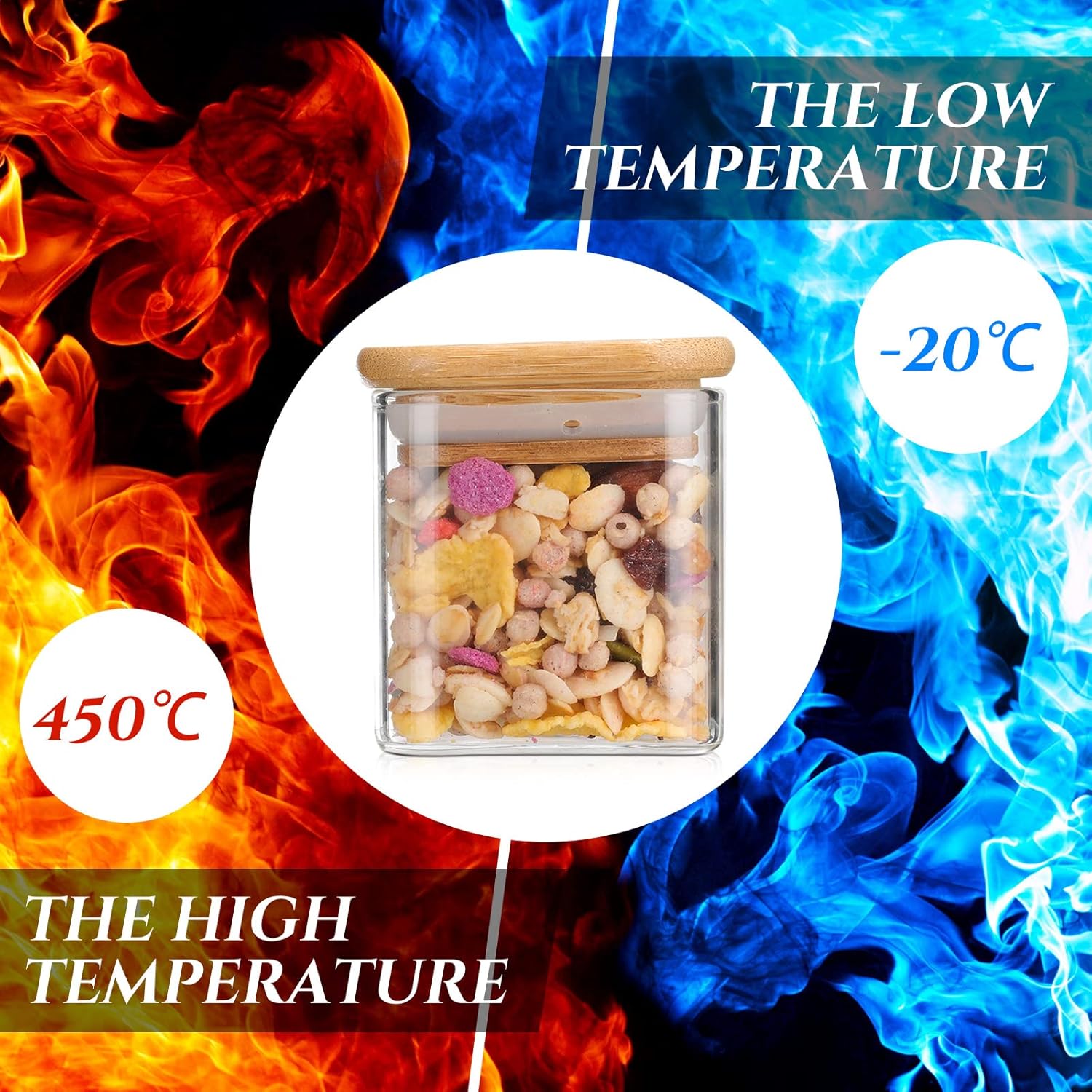 Nuenen Set of 24 Airtight Square Spice Containers 4 oz Glass Spice Jars with Bamboo Lid Small Seasoning Jars Empty Food Storage Containers for Pantry Clear Food Canisters for Kitchen Sugar Coffee