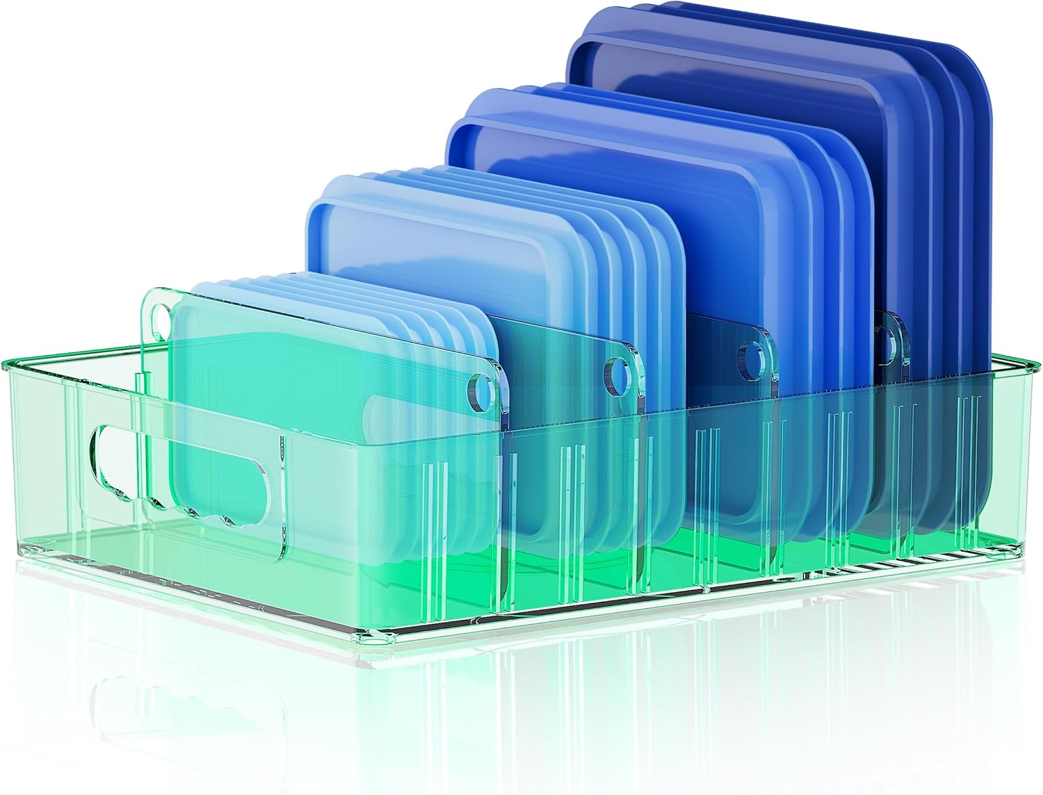 LYNG Lid Organizers Inside Cabinet, Clear Plastic Storage Lid Organizer With 4 Adjustable Dividers, Food Container Lid Organizer For Kitchen Pantry